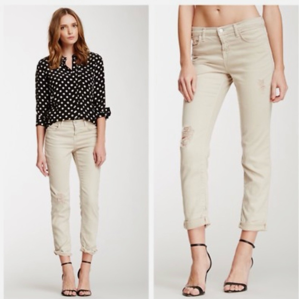 J Brand Aidan Boyfriend Natural Tan Distressed Slouchy Sz: 25 Straight Leg Jeans